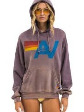 Aviator Nation Pullover Hoodie with Rainbow Stripe and Blue Logo. Size M. NWT